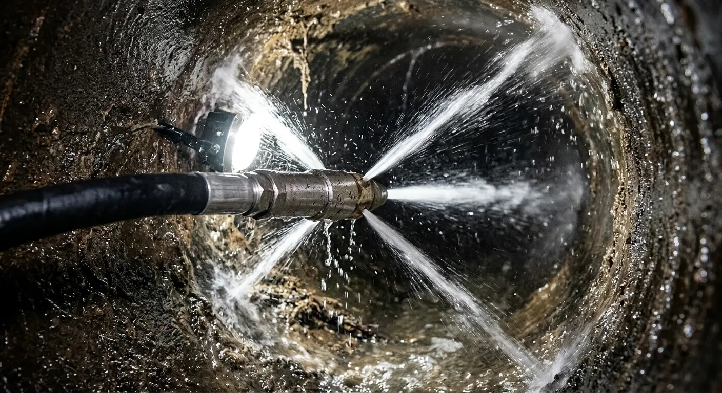High-pressure hydro jetting nozzle cleaning sewer pipe for Sewer Line Relining in Macon-Bibb County